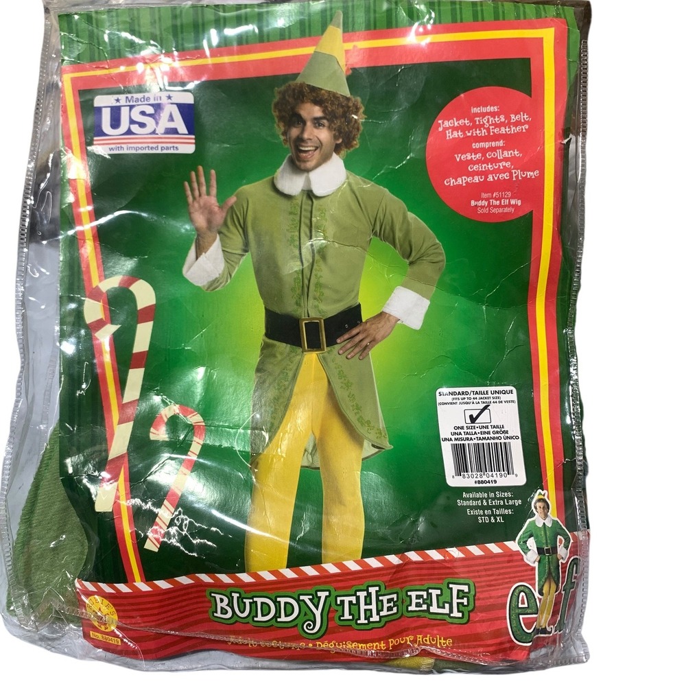 Elf Movie Buddy The Elf Adult Costume Set Green Jacket Yellow Tights Standard